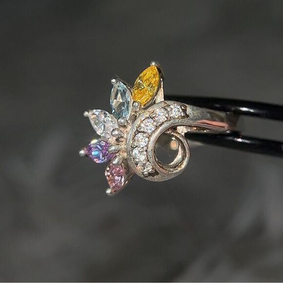 5-Marquis Cut Gems Sterling Silver 925 Ring - Picture 5 of 10